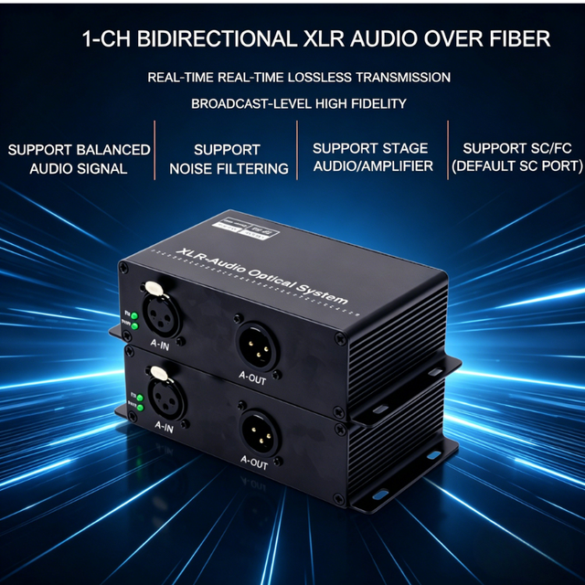 1 Channel XLR Audio Fiber Optic Converter Bidirectional SC/FC SMF 20KM XLR Audio Over Fiber for Live Sound & Events/Broadcast