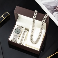 Reloj de Lujo con Diamantes de Imitación Estilo Hip Hop, con Esfera de Cristal, Cadena Cubana y Pulsera para Hombre, en Set de Regalo