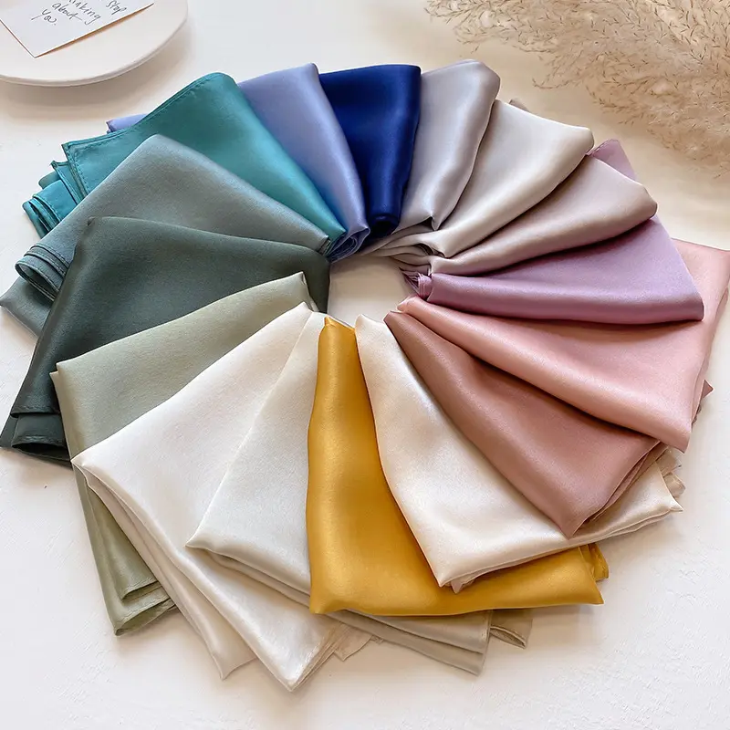 custom matte square 53*53 scarves 100% satin hair silk head edge scarf Solid Color bandana laying woman BB