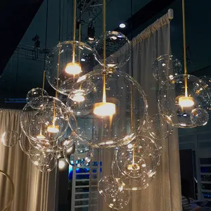 Boule de Bulles en Verre Transparent Créatif Moderne LED Lustre Lampe à Bulles Éclairage Intérieur Restaurant Bar Magasin de Vêtements Décor