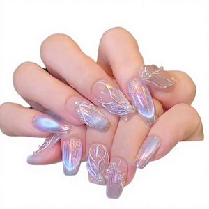 Custom Handmade Press-On Nails 10pcs ABS Almond Stiletto Long Tips with <b>Glue</b> for Fingers <b>Model</b> and Design Styles - Product Image 2