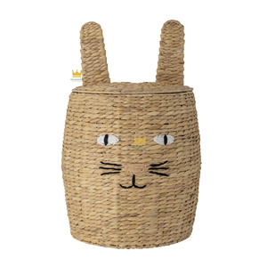 Adorable panier de rangement en jacinthe d'eau avec motif visage de chat pour chambre d'enfant, organiseur de jouets en provenance du Vietnam - Product Image 1