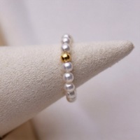 3-4mm AAA-Qualität Winzige Natürliche Süßwasserperlen Reisform Stretch-Ring S925 Silber Rhodium-Plattiert Elastischer Stapelbarer Ring