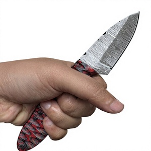 Couteau à lame fixe Drop Point en acier Damas, manche en bois Pakka bleu, couteau de survie pour le camping et le bricolage - Garantie 3 ans, prix abordables - Product Image 2