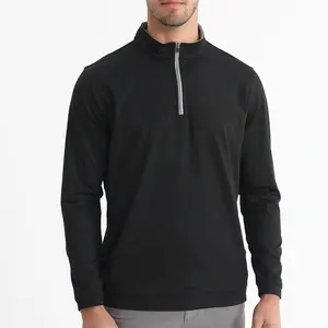 Wholesale Black Blank Golf Pullover Polyester Spandex Stand Neck Crewneck Sweatshirt Unisex Quarter Zip Pullover