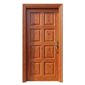 Puerta Principal Clásica de 8 Paneles de Madera de Caoba Sólida con Marco de Arquitrave - Product Image 1