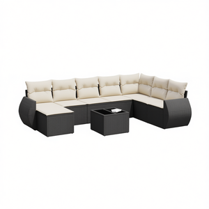 Cream White And Black <b>Rattan</b> Garden <b>Sofa</b> Set With Cushions 6 Seater Outdoor Furniture Contemporary Design - Product Image 1