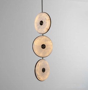 Modern Disc Style Natural Marble Pendant <strong>Light</strong> Luxury with Brass Spanish Alabaster for Hotel Lobby Living Room <strong>Island</strong> Villa Hall - Product Image 3