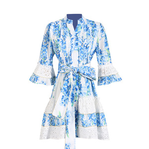 2024 Vintage <b>Bohemian</b> Single-Breasted Button Mix Colors Womens Chiffon Eco-Friendly A-Line Mid-Length Sleeve Short <b>Dress</b> Blue - Product Image 2
