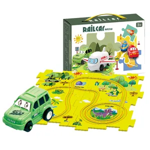 Set mainan mobil Track Puzzle plastik, mainan mobil rel geser pesawat terbang rakitan DIY, mainan Slot troli jalur mobil