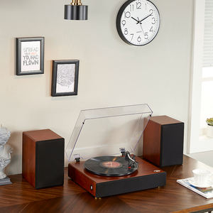 Tourne-disque vintage avec haut-parleurs externes Tourne-disque à entraînement par courroie 3 vitesses 3 tailles d'enregistrements Casque USB AUX <span class=keywords><strong>sans</strong></span> <span class=keywords><strong>fil</strong></span> - Product Image 2