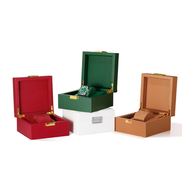 Custom Handmade Rectangle Wood Display Box with Gold Stamp PU Leather Jewelry Watch  Gift Packaging Wholesale Product
