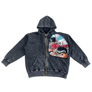 Nouveau style 2026 : Sweat à capuche zippé avec patchs de personnages d'anime, noir délavé, style rétro <span class=keywords><strong>manga</strong></span>, avec patchs <span class=keywords><strong>tapisserie</strong></span> - Product Image 6