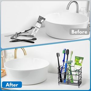Support de comptoir en acier inoxydable pour brosses à dents, organiseur de cosmétiques pour lavabo de salle de bain, support pour brosse à dents électrique et dentifrice - Product Image 4