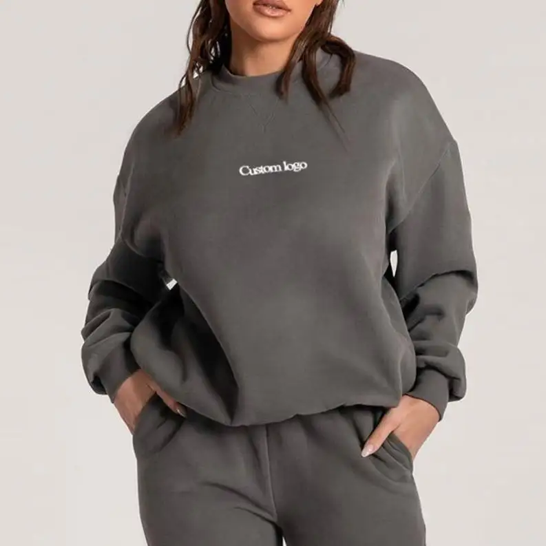 High quality sport fleece 100% cotton unisex oversized sweatshirt women jumper embroidered crewneck sweater