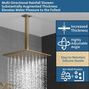 Système <span class=keywords><strong>de</strong></span> douche thermostatique ZHIYAN en laiton doré brossé avec bouton poussoir, mitigeur 2-en-1, pommeau <span class=keywords><strong>de</strong></span> douche mural et plafonnier <span class=keywords><strong>de</strong></span> 12 pouces - Product Image 2