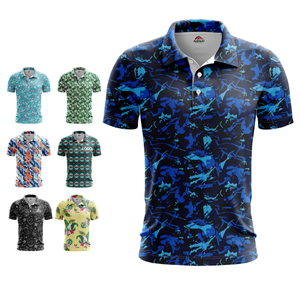 Logotipo de diseñador personalizado 100% poliéster Doodle All <span class=keywords><strong>Over</strong></span> Print sublimación Lisle Self Collar hombres rendimiento Golf Polo cuello camisas - Product Image 1