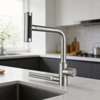 Robinet de cuisine contemporain en acier inoxydable noir, à poignée unique, avec valve en céramique, design moderne, montage sur plan, monotrou