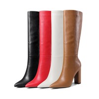 Bottes pour femmes, hauteur genou, talon bloc, nouvelle mode, cuir, bottes hautes pour femmes