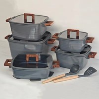 Ensemble de 15 ustensiles de cuisine carrés durables en fonte antiadhésive avec base à induction et couvercles en verre trempé