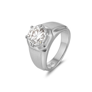 Matte Wide Band <b>Men</b> 925 Sterling Silver Moissanite <b>Ring</b> Classic Four Prong Business Wedding Engagement Jewelry <b>For</b> Gentlemen - Product Image 2