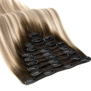 28inch human weft hair extensions 11 years clip in human hair extensions blonde #12