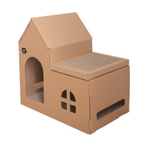 Jouet à gratter pour animaux de compagnie personnalisable OEM/ODM en carton ondulé avec herbe à chat, forme maison, griffoir, nid, mobilier de griffage - Product Image 3
