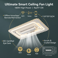 Nouveau Ventilateur de Plafond LED Sans Pales 2026 avec Contrôle Vocal, Musical, par Application et Télécommande, Puissant, 180W 220V, pour Salon et Chambre à Coucher
