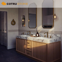 Vasque double en marbre Calacatta Viola avec dessus en pierre naturelle personnalisé, avec meuble en bois pour salle de bain de luxe