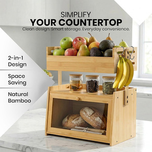 กล่องขนมปังไม้ไผ่สองชั้นพร้อมตะกร้าผลไม้สำหรับจัดระเบียบอาหารในครัว - Product Image 3