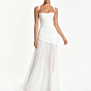 Vestido Maxi de Gasa <span class=keywords><strong>con</strong></span> Cuello Cuadrado, Espalda Cruzada <span class=keywords><strong>y</strong></span> Fruncido, <span class=keywords><strong>con</strong></span> Cordones de Corsé, <span class=keywords><strong>Vestidos</strong></span> de Mujer Sehe Fashion - Product Image 5