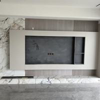 Meuble TV moderne de luxe en bois pour salon avec cheminée intelligente, meuble TV suspendu