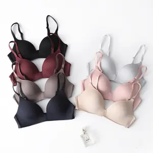 Dropshipping Girls Fashion Simple Solid Color Push Up wireless T-shirt bra Comfort women Seamless wire free bra
