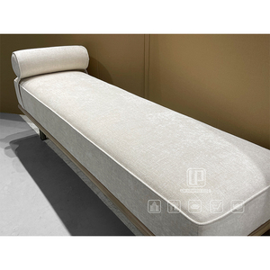 Luxury Modern Hotel Apartment Villa Living Room Furniture Fabric <b>Ottoman</b> <b>Stool</b> Beige Curve Rectangle <b>Stool</b> <b>Ottoman</b> <b>Stool</b> Beige - Product Image 6