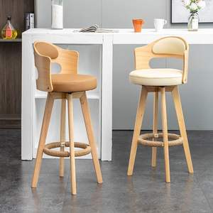 Muebles de comedor para el hogar, diseño moderno, precio al por mayor, excelente Silla de <span class=keywords><strong>Bar</strong></span> alta de cocina de madera burlywood de cuero personalizada - Product Image 2