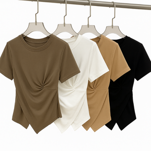 Highest Quality Short Sleeve Round Neck Twisted Waist T-Shirt Breathable Quick Dry Comfortable From Vietnam - Product Image 3