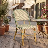 Chaise de salle à manger HappyLife moderne empilable en rotin PE finition bambou et aluminium, style bistrot français, pour chambre et cuisine