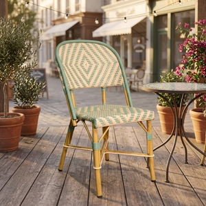 Chaise de salle à manger empilable <span class=keywords><strong>HappyLife</strong></span> en rotin PE avec finition bambou, chaise bistrot française en rotin et aluminium - Product Image 3