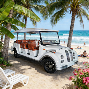 Voiture électrique classique vintage blanche avec garnitures brunes, toit ouvert, 4 places, homologuée pour la route, véhicule de tourisme pour adultes - Product Image 1