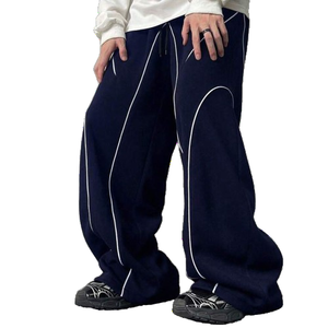 Pantalones Jogger de Algodón Bordado de Alta Calidad con Efecto Desgastado, Pierna Recta, 500 Gsm, Pierna Ancha, Costuras en Contraste, Estilo Baggy para Hombre - Product Image 1
