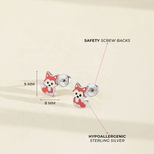 Pendientes de tuerca personalizados de la serie Animal para niñas, lindos zorros pequeños, chapados en oro, plata de ley 925, joyería fina - Product Image 4