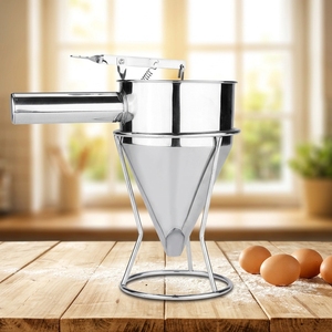 Distributeur et mélangeur de pâte à crêpes et gaufres portable en acier inoxydable pour la pâtisserie - Product Image 1