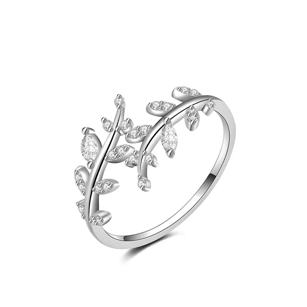Classic Cute Design 18K Gold Plating 925 Sterling Silver Leaf Adjustable Finger Ring S925 Women