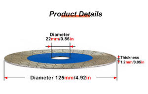 דיסק חיתוך יהלום 125 מ\\\"מ OEM - אביזרי כלי עבודה, לשימוש רטוב/יבש, לאריחים/קרמיקה/פורצלן/גרניט, דרגה תעשייתית - Product Image 6
