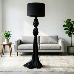 Nordic Bohemian <b>Floor</b> Standing <b>Lamp</b> Iron Metal Bracket Hand Braided Cotton Woven <b>Shade</b> Custom Color Size <b>for</b> Bedroom Corner - Product Image 1