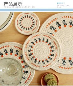 Dessous <span class=keywords><strong>de</strong></span> verre rond isolé tissé nordique <span class=keywords><strong>de</strong></span> luxe léger en coton imprimé tapis <span class=keywords><strong>de</strong></span> table et porte-pot avec fonction <span class=keywords><strong>de</strong></span> napperons - Product Image 2