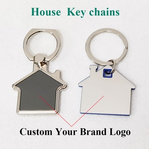 Oneway Wholesale Metal Sublimation <b>Blank</b> House Shape <b>Key</b> Chain Custom logo Metal House Keychains - Product Image 4