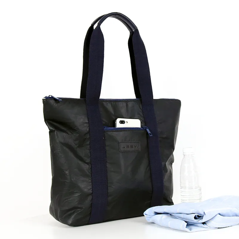 CHANGRONG Custom black waterproof soft tyvek shopping handbag tote bag with cotton handle