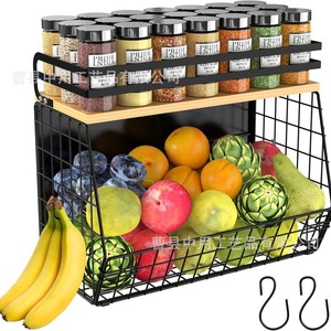 Wall Mounted Iron Kitchen Storage <b>Rack</b> With Fruit Basket And Spice Organizer Detachable Stackable <b>Shelf</b> For Kitchen Use - Product Image 1