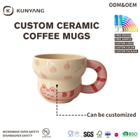 Mug en céramique de forme irrégulière, mignon, avec impression de dessin animé personnalisée, fabricant de mugs en céramique, OEM ODM, vente en gros